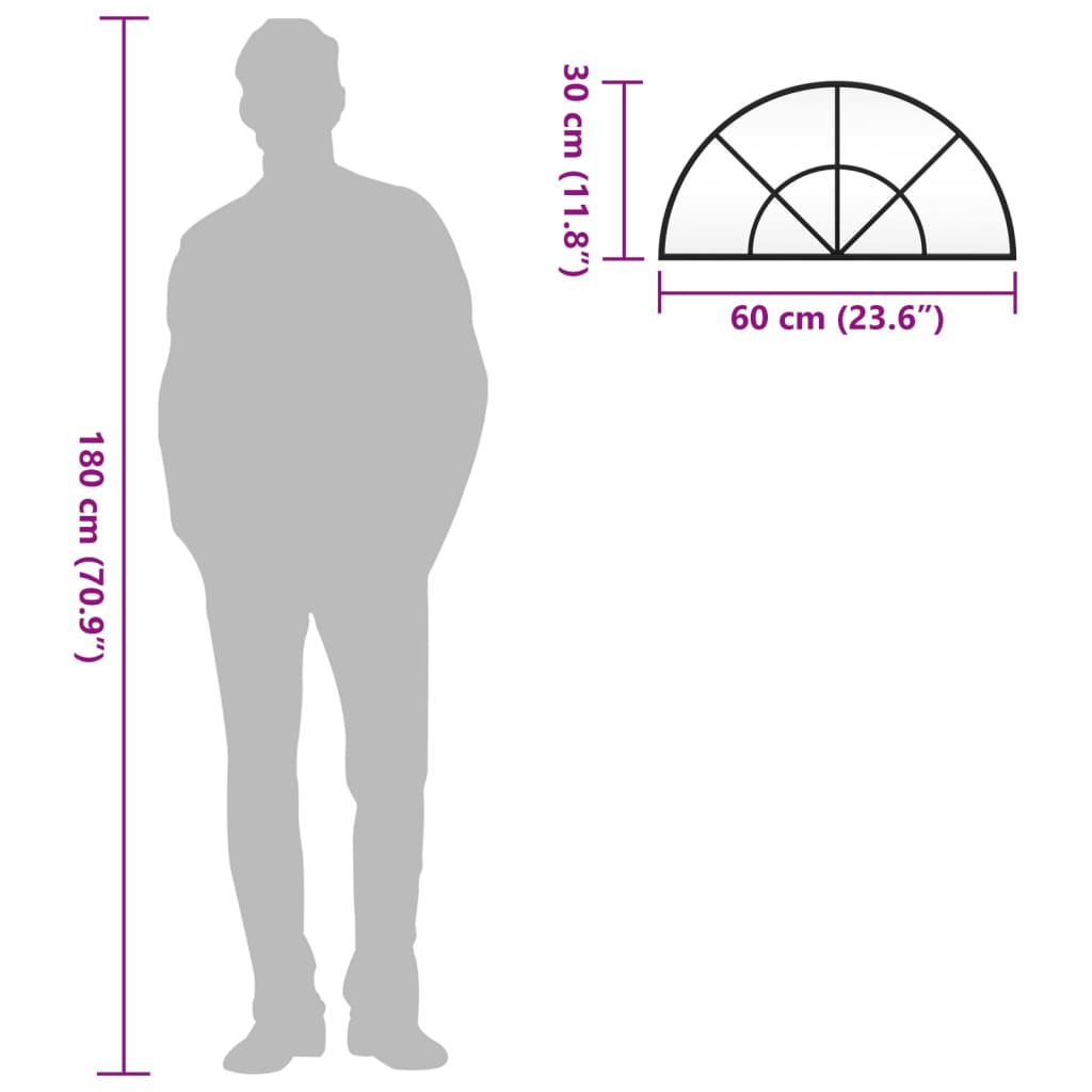 vidaXL Καθρέφτης Τοίχου Αψίδα Μαύρος 60x30 εκ. από Σίδερο