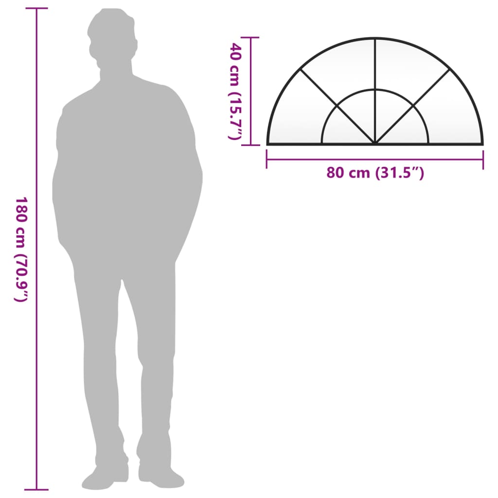 vidaXL Καθρέφτης Τοίχου Αψίδα Μαύρος 80 x 40 εκ. από Σίδερο