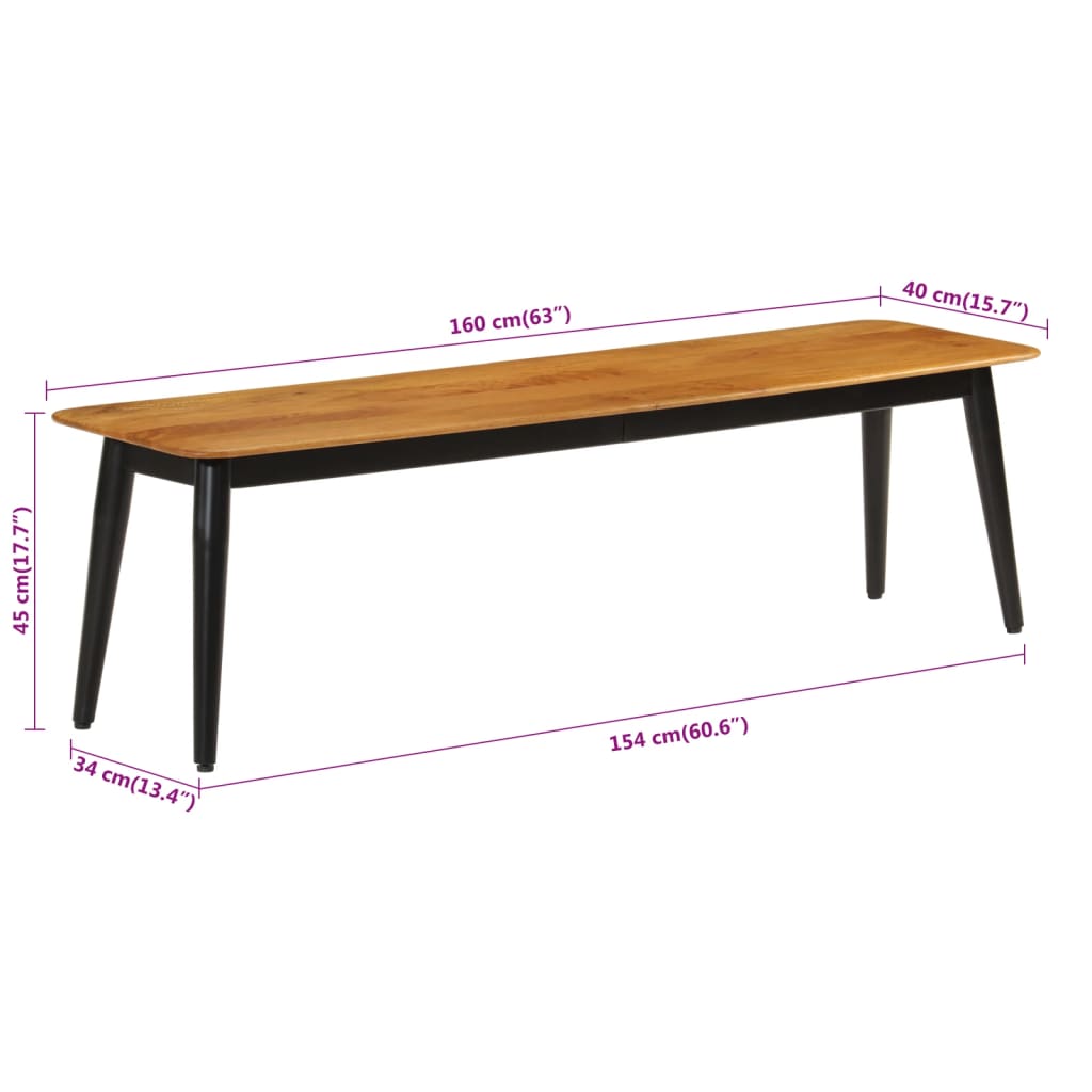 vidaXL Πάγκος 160 x 40 x 45 εκ. από Μασίφ Ξύλο Μάνγκο και Σίδερο