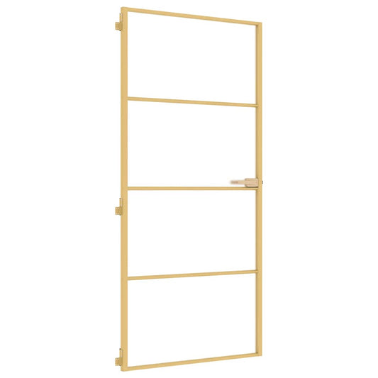 vidaXL Εσωτερική Πόρτα Χρυσή 93 x 201,5 εκ. Ψημένο Γυαλί & Αλουμίνιο