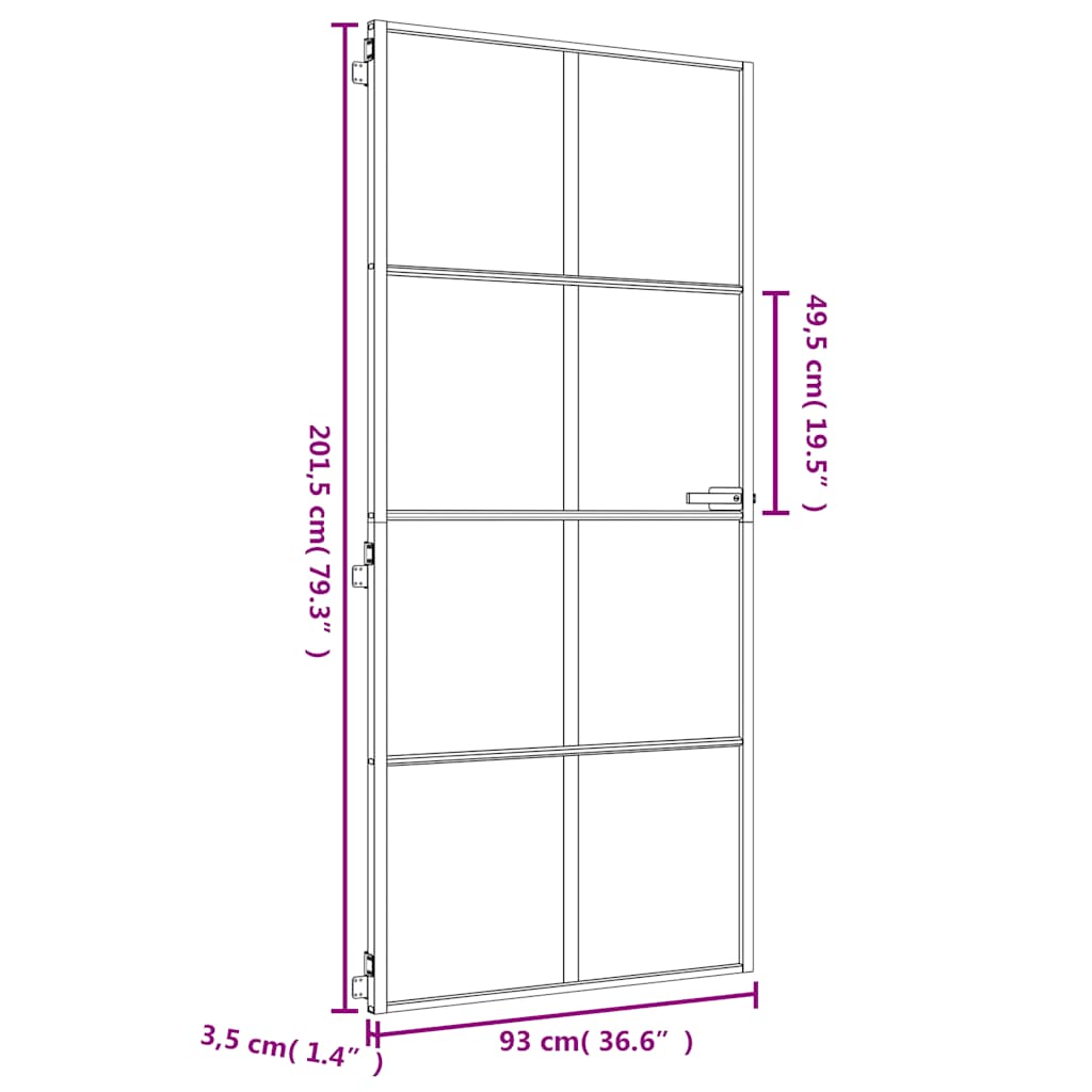 vidaXL Εσωτερική Πόρτα Χρυσή 93 x 201,5 εκ. Ψημένο Γυαλί & Αλουμίνιο