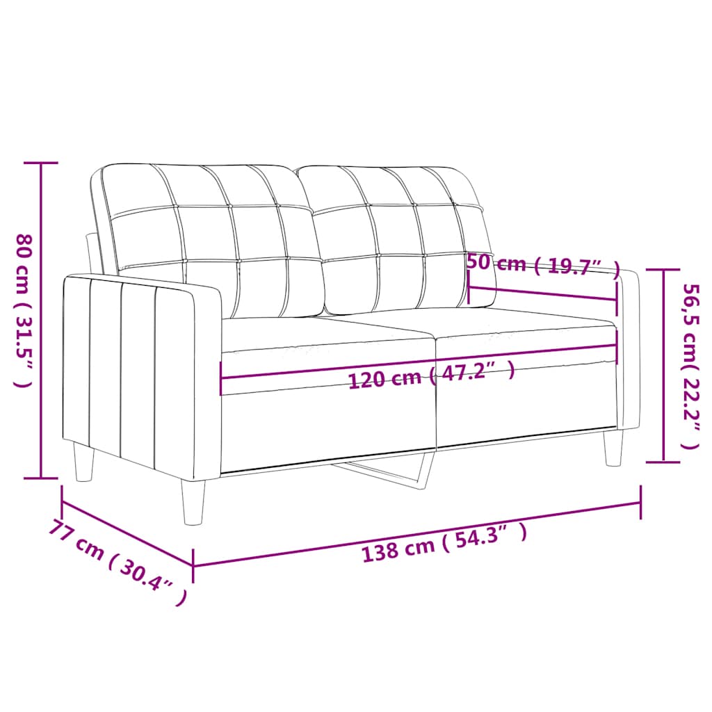 vidaXL Καναπές Διθέσιος Μπορντό 120 εκ. Υφασμάτινος