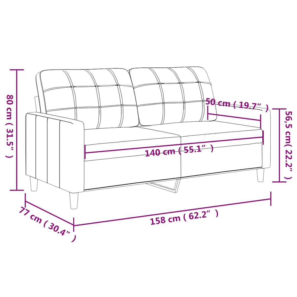 vidaXL Καναπές Διθέσιος Μαύρος 140 εκ. από Συνθετικό Δέρμα