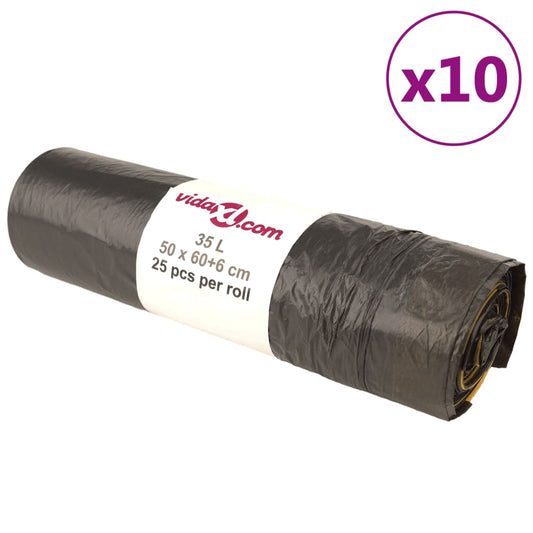 vidaXL Σακούλες Απορριμμάτων με Κορδόνια 250 τεμ. Μαύρες 35 Λ.