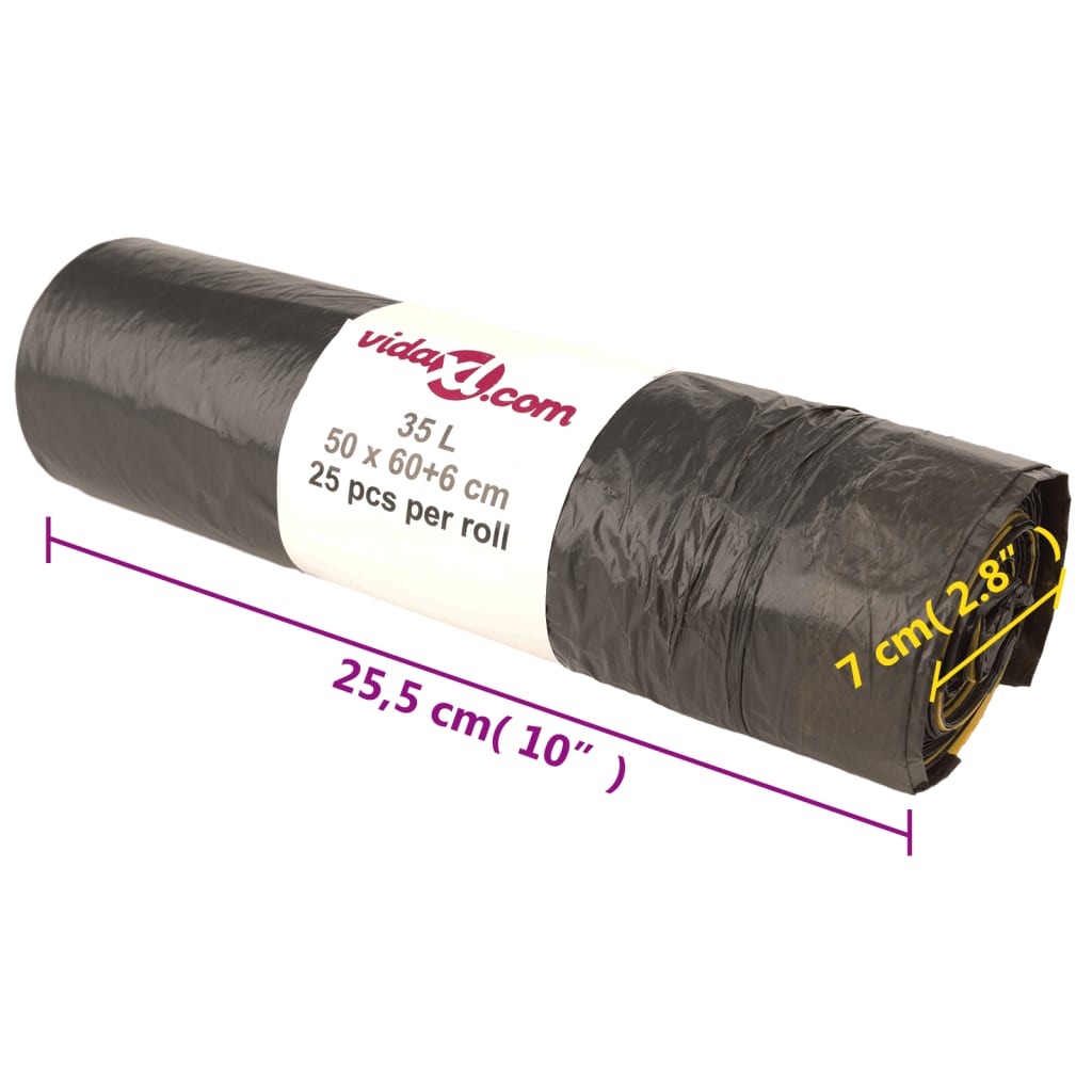vidaXL Σακούλες Απορριμμάτων με Κορδόνια 250 τεμ. Μαύρες 35 Λ.