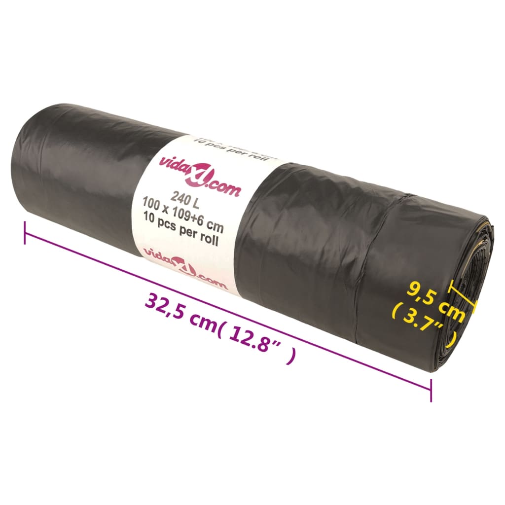 vidaXL Σακούλες Απορριμμάτων με Κορδόνια 150 τεμ. Μαύρες 240 Λ.