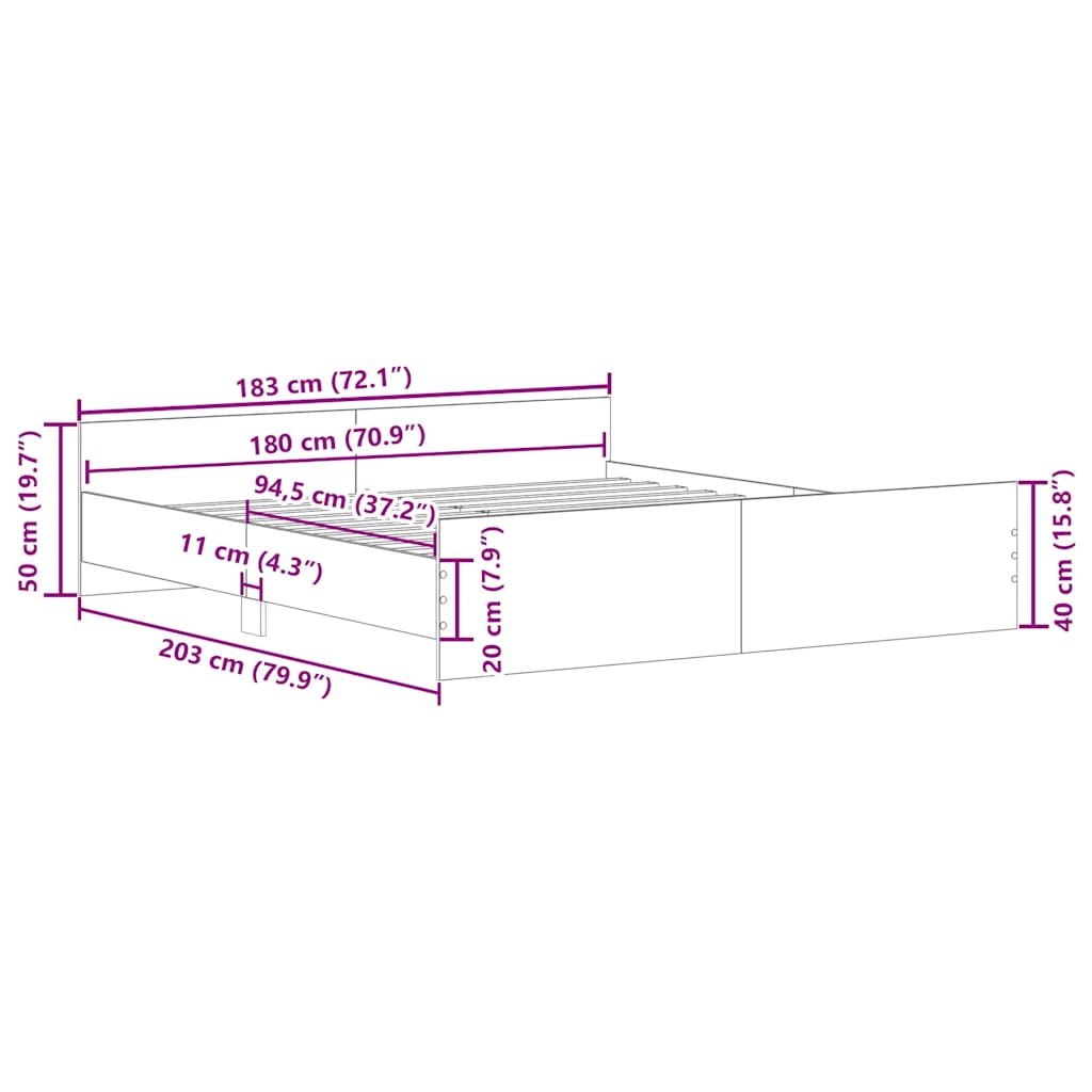 vidaXL Πλαίσιο Κρεβατιού με Κεφαλάρι/Υποπόδιο Καπν. Δρυς 180x200 εκ.