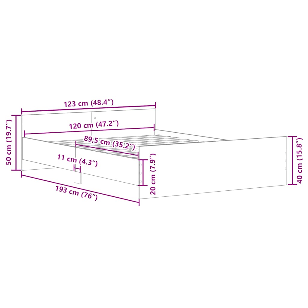 vidaXL Πλαίσιο Κρεβατιού με Κεφαλάρι & Ποδαρικό Λευκό 120 x 190 εκ.