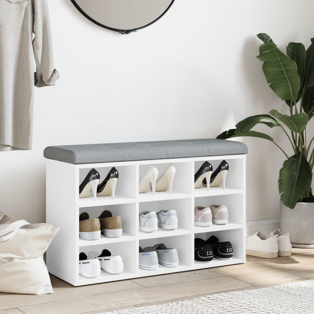 vidaXL Παγκάκι Παπουτσιών Λευκό 82 x 32 x 50 εκ. από Τεχνητό Ξύλο