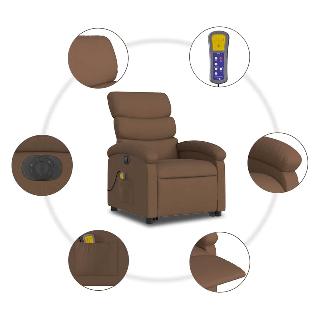 vidaXL Πολυθρόνα Μασάζ Ηλεκ. Ανακλινόμενη με Ανύψωση Καφέ Υφασμάτινη