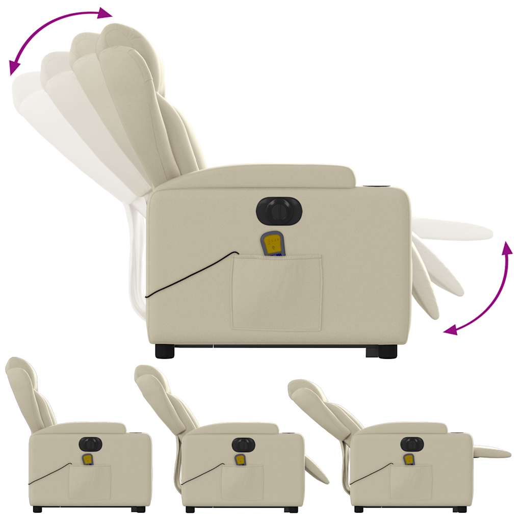 vidaXL Πολυθρόνα Μασάζ Ηλεκτρ. Ανακλινόμενη με Ανύψωση Κρεμ Συνθ.Δέρμα