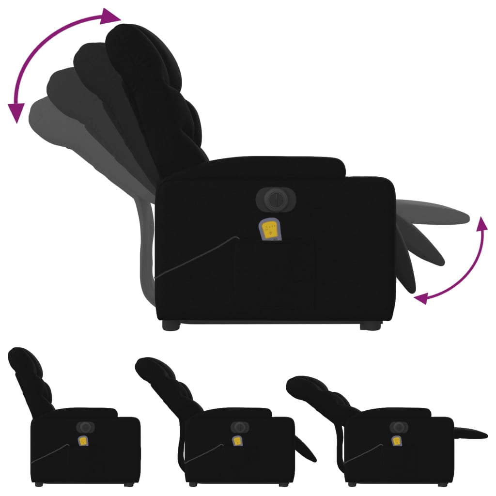 vidaXL Πολυθρόνα Μασάζ Ηλεκ. Ανακλινόμενη με Ανύψωση Μαύρη Υφασμάτινη