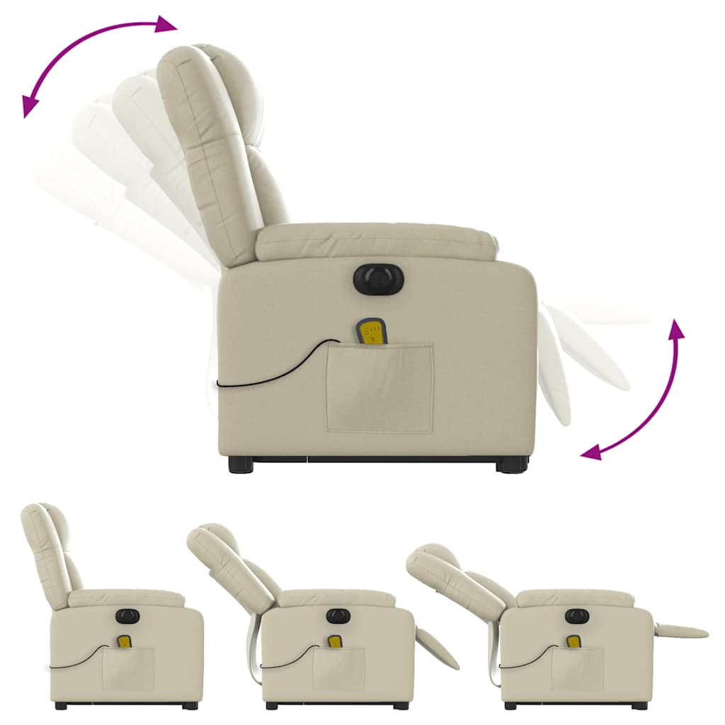 vidaXL Πολυθρόνα Μασάζ Ηλεκτρ. Ανακλινόμενη με Ανύψωση Κρεμ Συνθ.Δέρμα