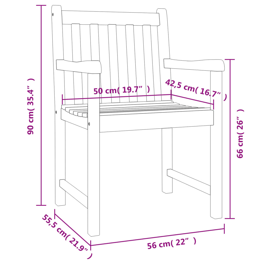 vidaXL Καρέκλες Κήπου 4 τεμ. 56 x 55,5 x 90 εκ. από Μασίφ Ξύλο Ακακίας