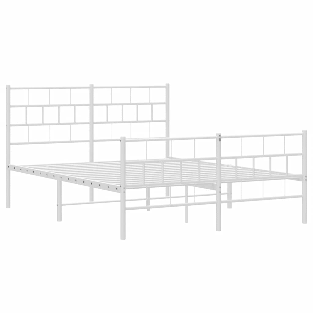 vidaXL Πλαίσιο Κρεβατιού με Κεφαλάρι&Ποδαρικό Λευκό 135x190εκ. Μέταλλο