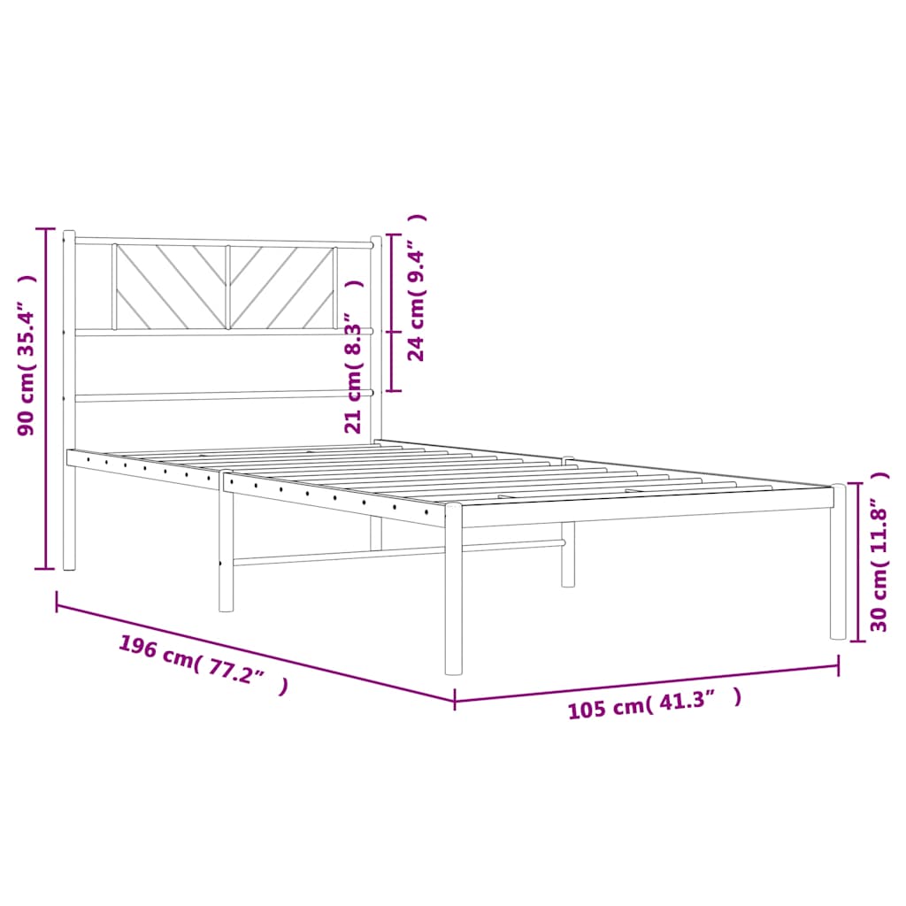 vidaXL Πλαίσιο Κρεβατιού με Κεφαλάρι Λευκό 100x190 εκ. Μεταλλικό