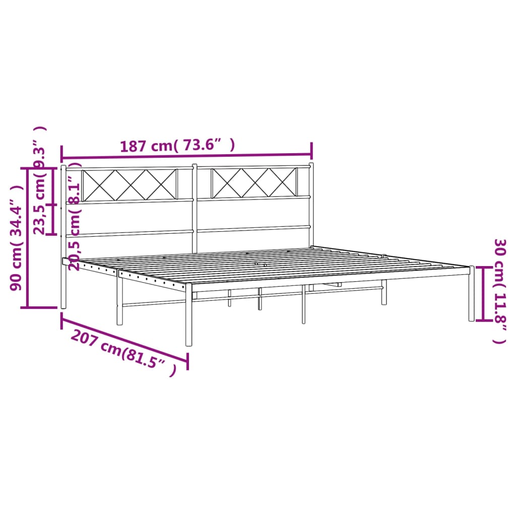 vidaXL Πλαίσιο Κρεβατιού με Κεφαλάρι Λευκό 180x200 εκ. Μεταλλικό