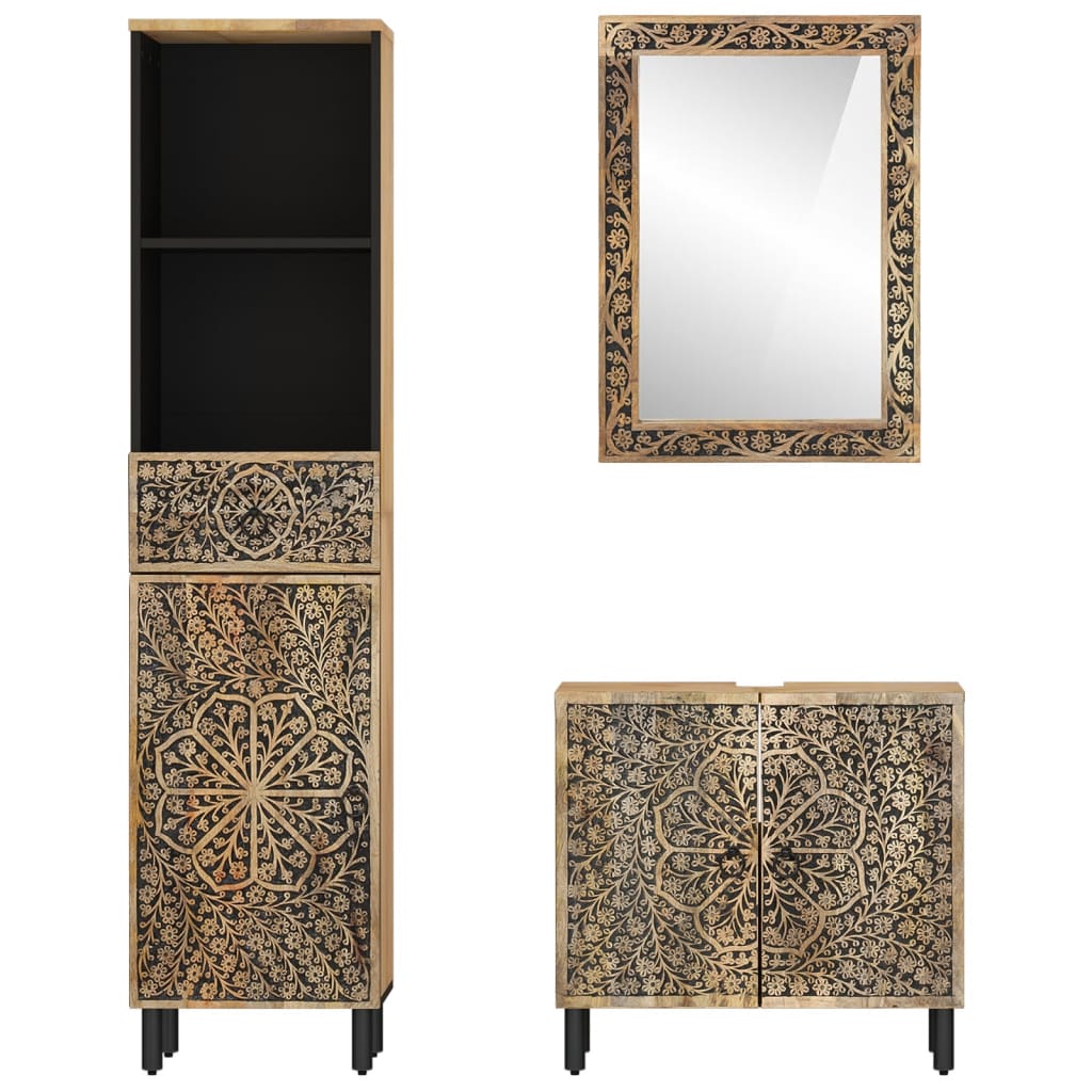 vidaXL Έπιπλα Μπάνιου Σετ 3 Τεμαχίων από Μασίφ Ξύλο Μάνγκο