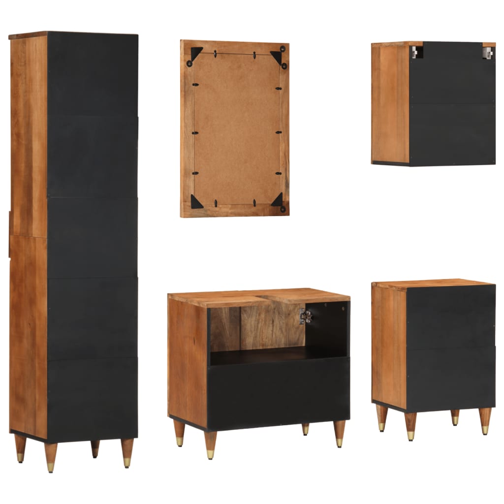 vidaXL Έπιπλα Μπάνιου Σετ 5 Τεμαχίων από Μασίφ Ξύλο Μάνγκο