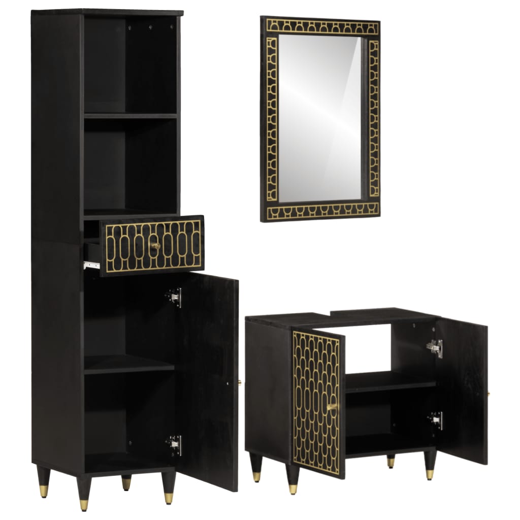 vidaXL Έπιπλα Μπάνιου Σετ 3 Τεμαχίων από Μασίφ Ξύλο Μάνγκο