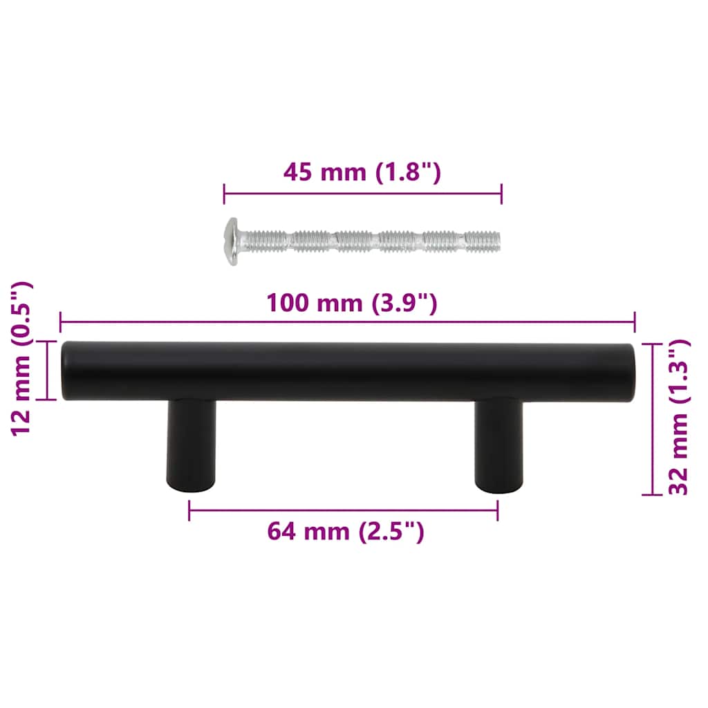 vidaXL Λαβές Ντουλαπιών 10 τεμ. Μαύρες 64 χιλ. από Ανοξείδωτο Ατσάλι