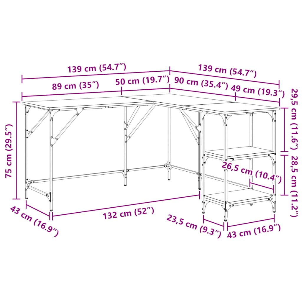 vidaXL Γραφείο Καφέ Δρυς 139x139x75 εκ. από Επεξεργασμένο Ξύλο