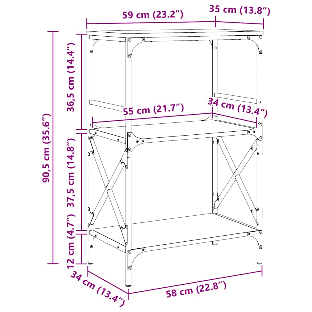 vidaXL Βιβλιοθήκη 3 Επιπέδων Μαύρη 59x35x90,5 εκ. Επεξεργασμένο Ξύλο