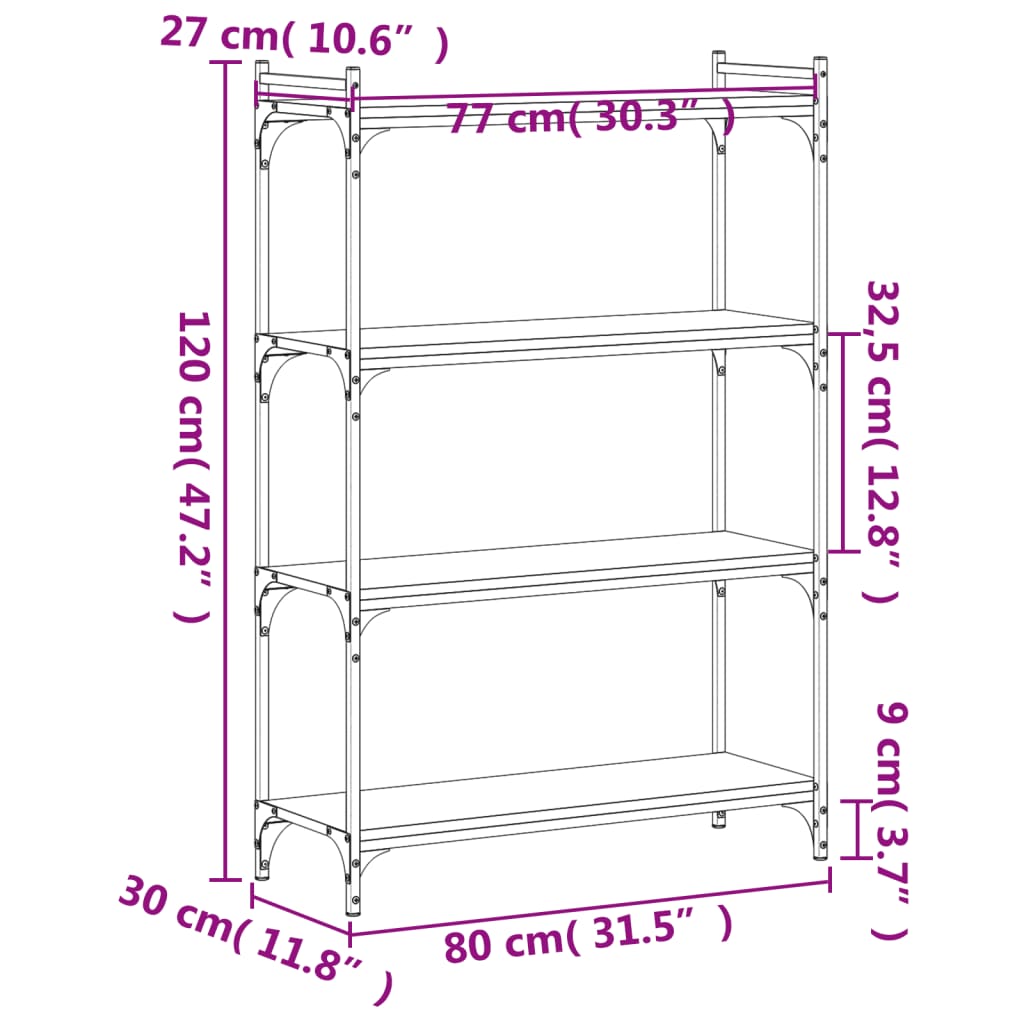 vidaXL Βιβλιοθήκη 4 Επιπέδων Καπνιστή Δρυς 80x30x120 εκ. Επεξεργ. Ξύλο