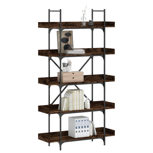 vidaXL Βιβλιοθήκη 5 Επιπέδων Καπνιστή Δρυς 100x33x180,5 εκ. Επεξ. Ξύλο