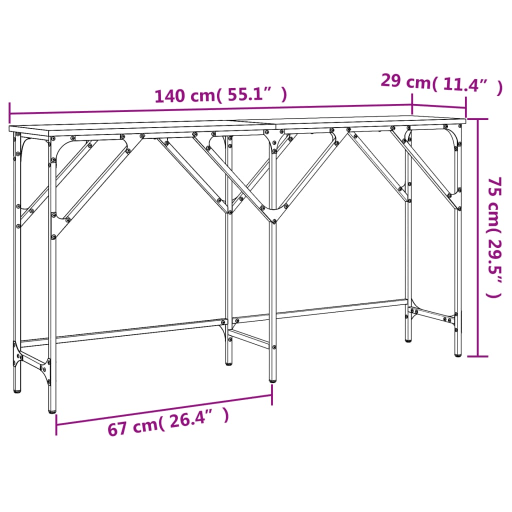 vidaXL Τραπέζι Κονσόλα Καπνιστή Δρυς 140 x 29 x 75 εκ. Επεξεργ. Ξύλο