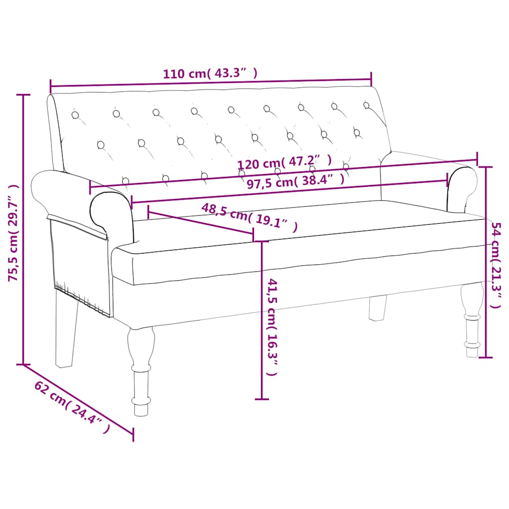vidaXL Παγκάκι με Πλάτη Σκούρο Πράσινο 120 x 62 x 75,5 εκ. Υφασμάτινο