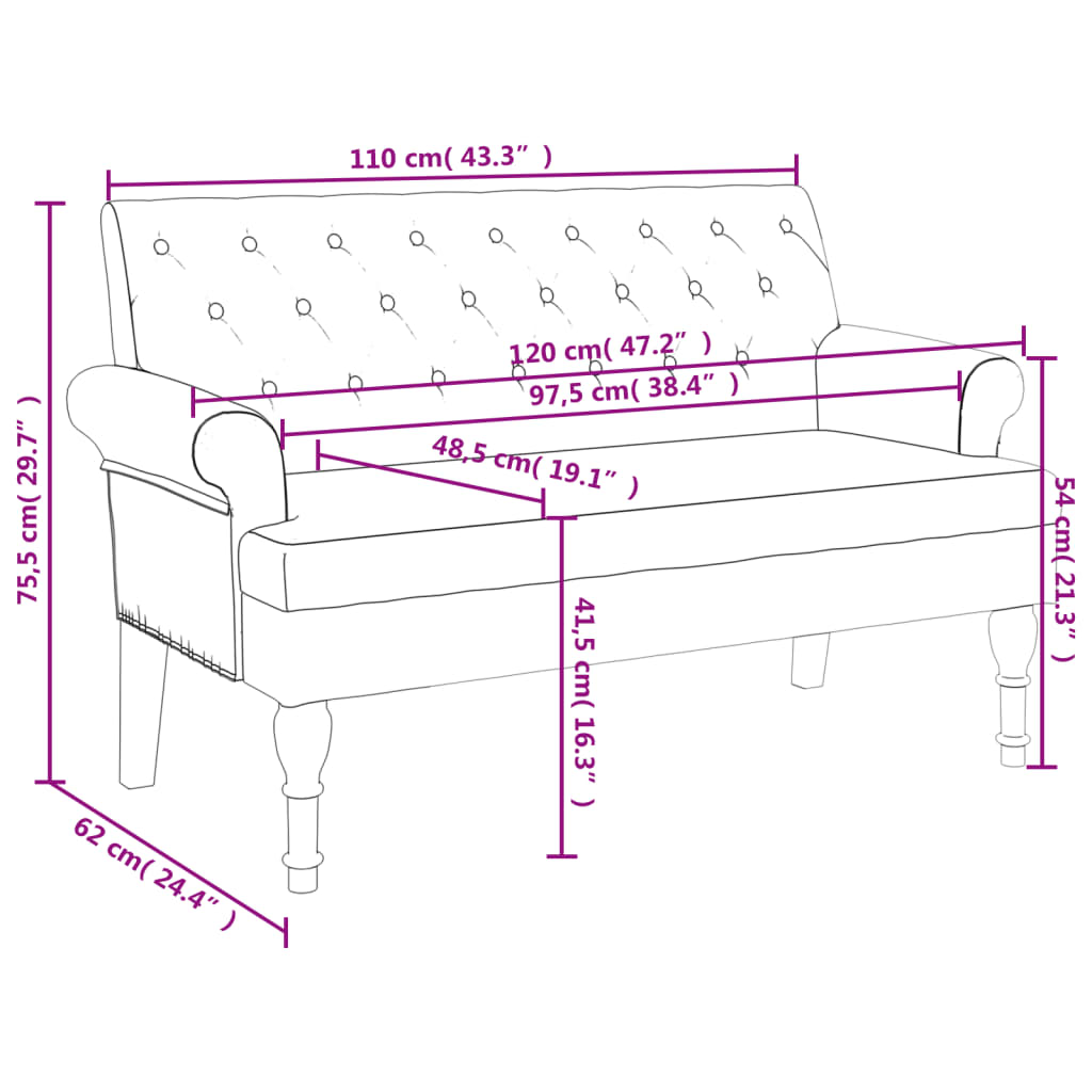 vidaXL Παγκάκι με Πλάτη Taupe 120 x 62 x 75,5 εκ. Υφασμάτινο