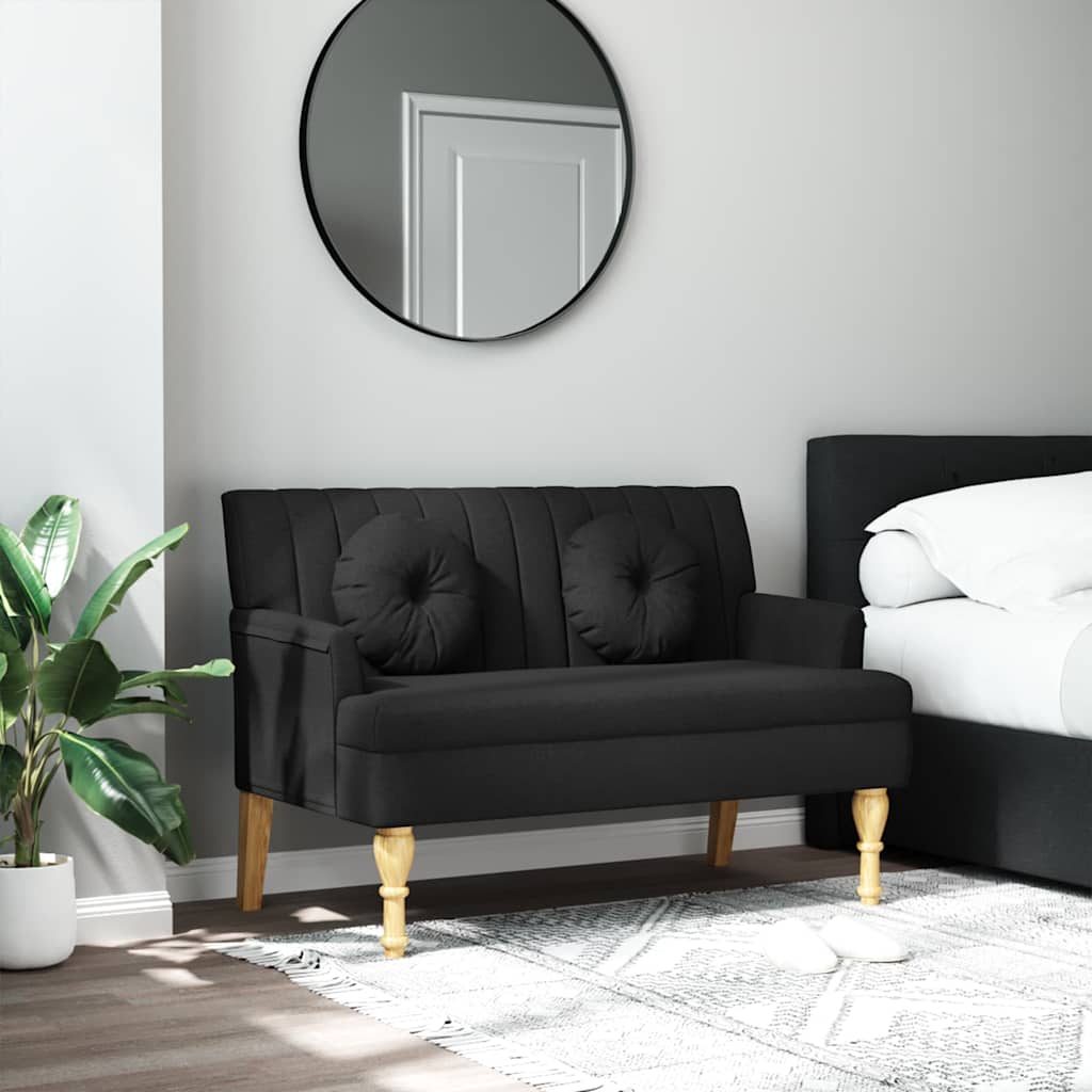 vidaXL Παγκάκι Μαύρο 113 x 64,5 x 75,5 εκ. Υφασμάτινο με Μαξιλάρια