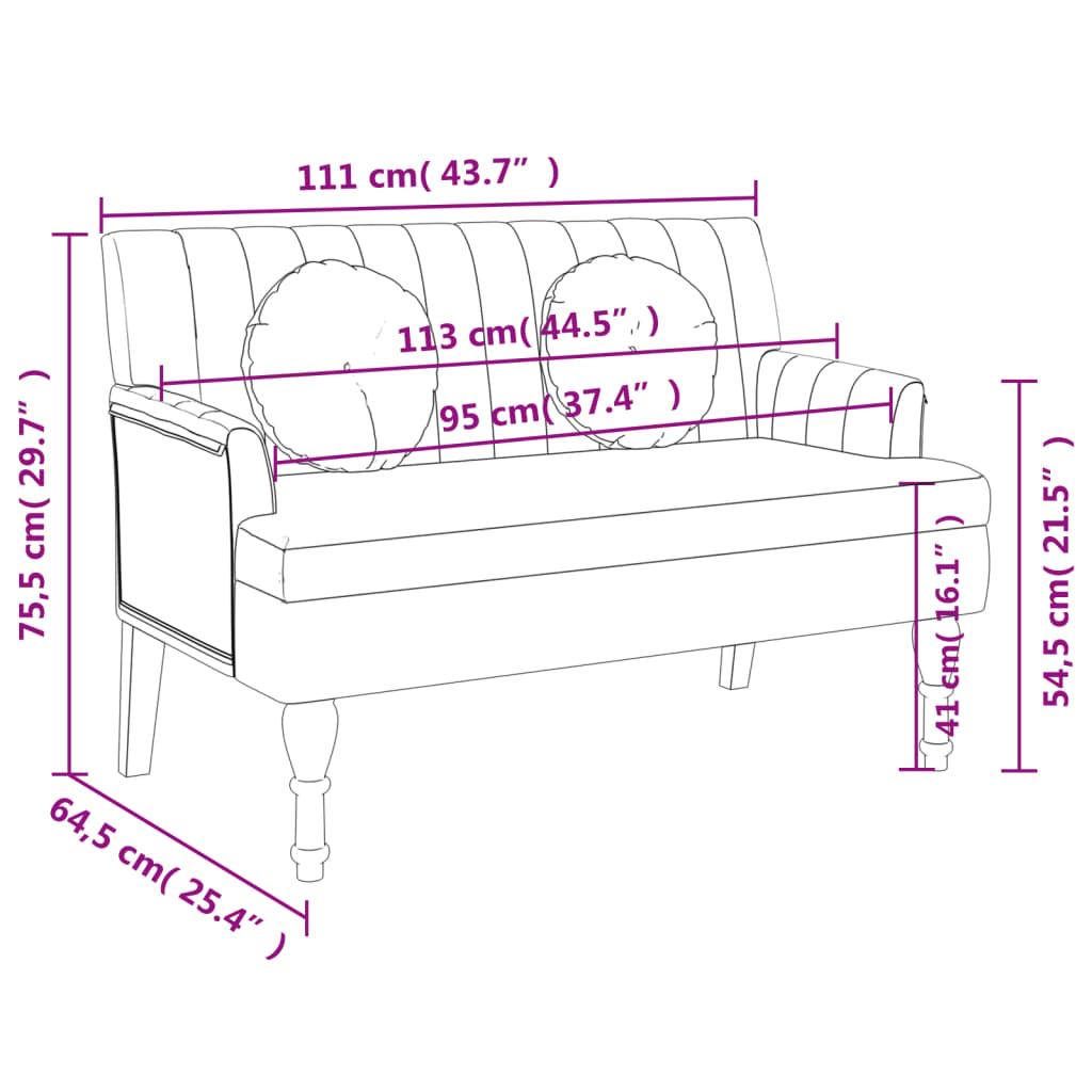 vidaXL Παγκάκι Σκούρο Καφέ 113x64,5x75,5 εκ. Υφασμάτινο με Μαξιλάρια