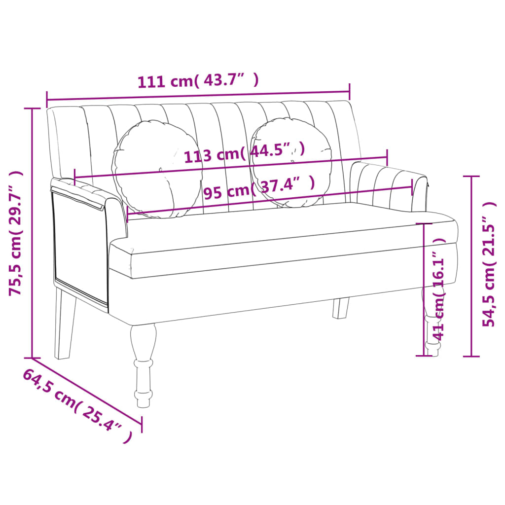 vidaXL Παγκάκι Μπλε 113 x 64,5 x 75,5 εκ. Υφασμάτινο με Μαξιλάρια
