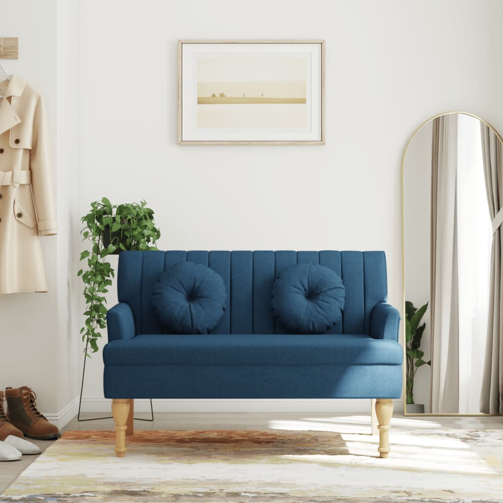vidaXL Παγκάκι Μπλε 113 x 64,5 x 75,5 εκ. Υφασμάτινο με Μαξιλάρια