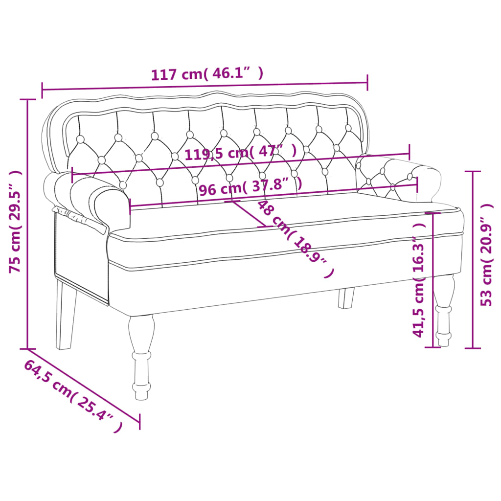 vidaXL Παγκάκι με Πλάτη Ανοιχτό Γκρι 119,5x64,5x75 εκ. Βελούδινο