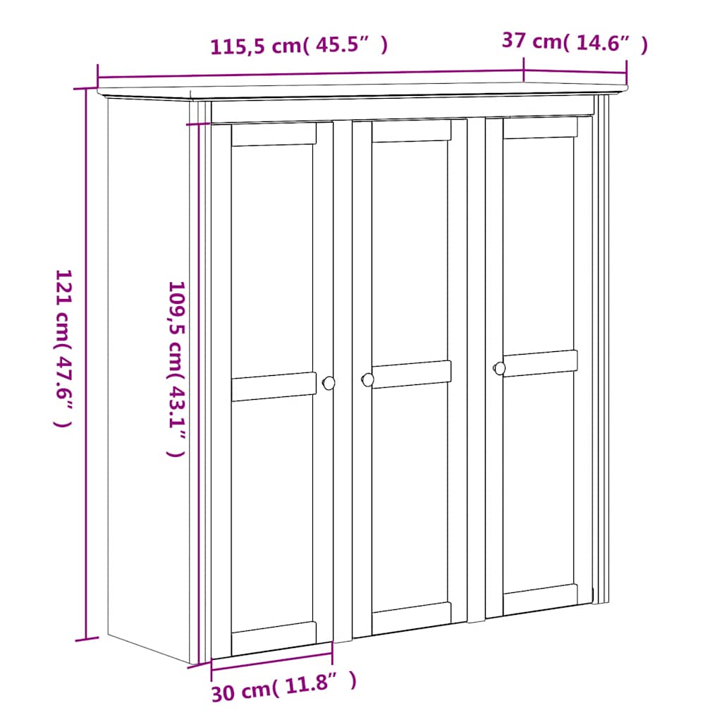 vidaXL Ντουλάπι BODO Λευκό/Καφέ 115,5x43x200,5 εκ. Μασίφ Ξύλο Πεύκου