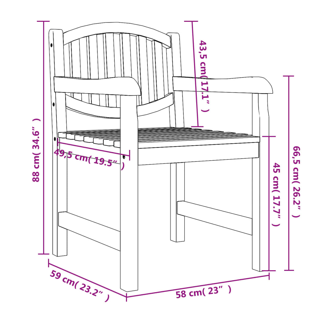 vidaXL Καρέκλες Κήπου 4 τεμ. 58 x 59 x 88 εκ. από Μασίφ Ξύλο Teak