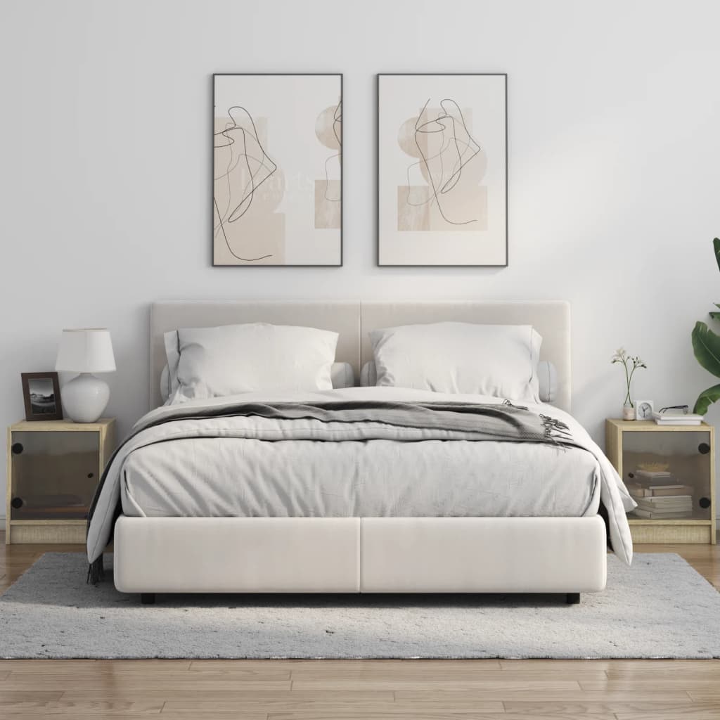 vidaXL Κομοδίνα με Γυάλινες Πόρτες 2 τεμ. Sonoma Δρυς 35x37x42 εκ.