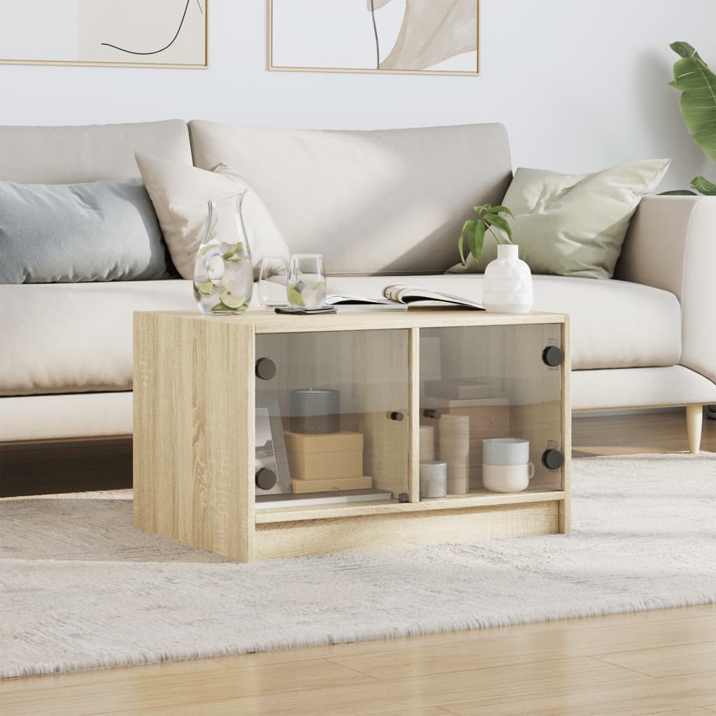 vidaXL Τραπεζάκι Σαλονιού Sonoma Δρυς 68x50x42 εκ. με Γυάλινες Πόρτες