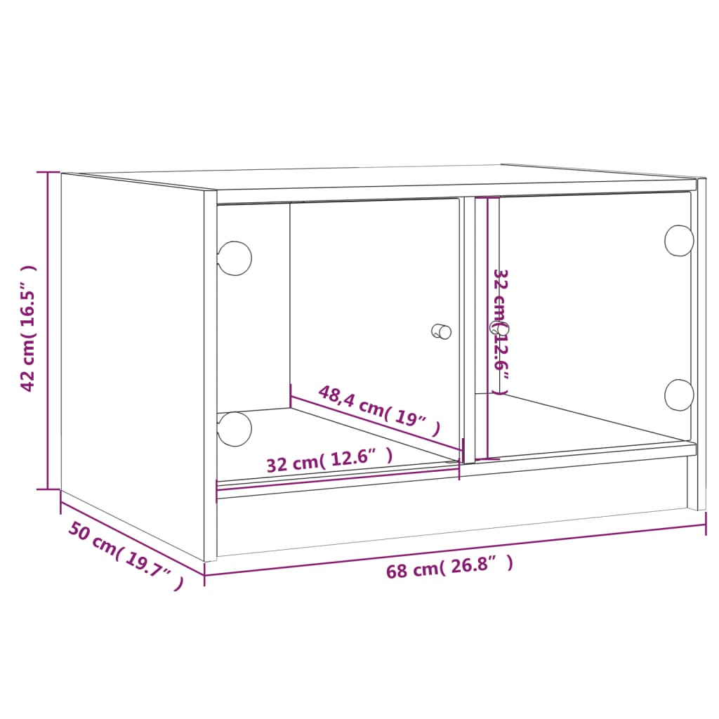 vidaXL Τραπεζάκι Σαλονιού Sonoma Δρυς 68x50x42 εκ. με Γυάλινες Πόρτες