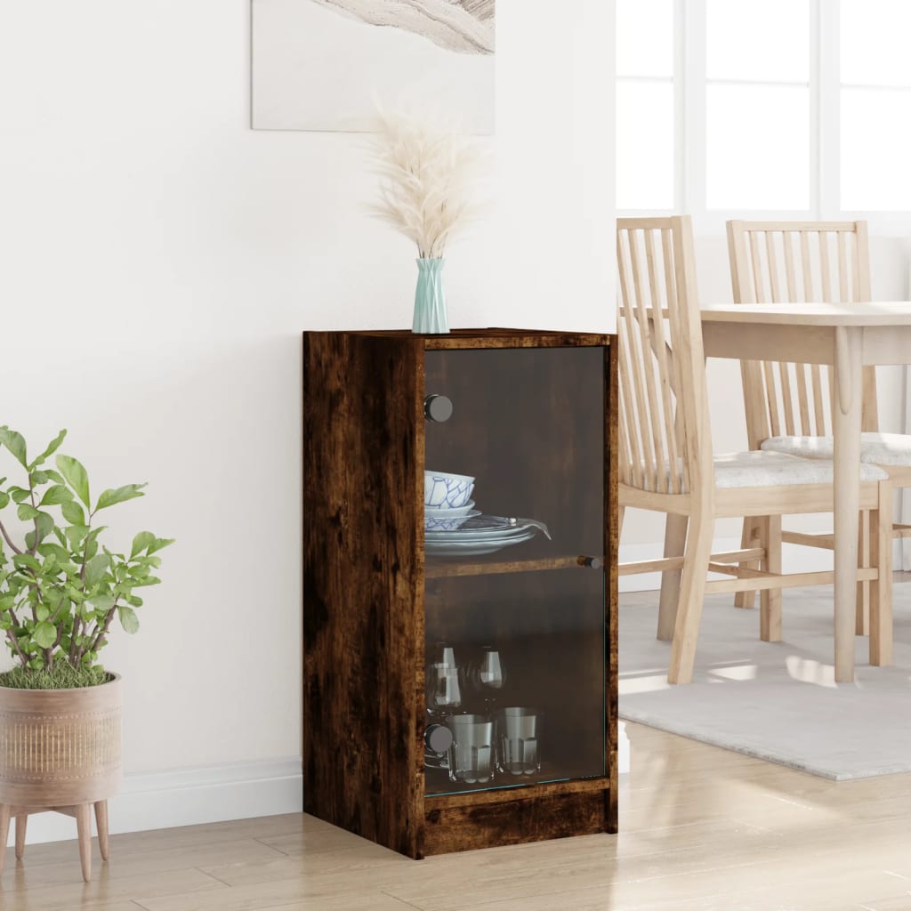 vidaXL Βοηθητικό Ντουλάπι Καπνιστή Δρυς 35x37x75,5 εκ. Γυάλινες Πόρτες