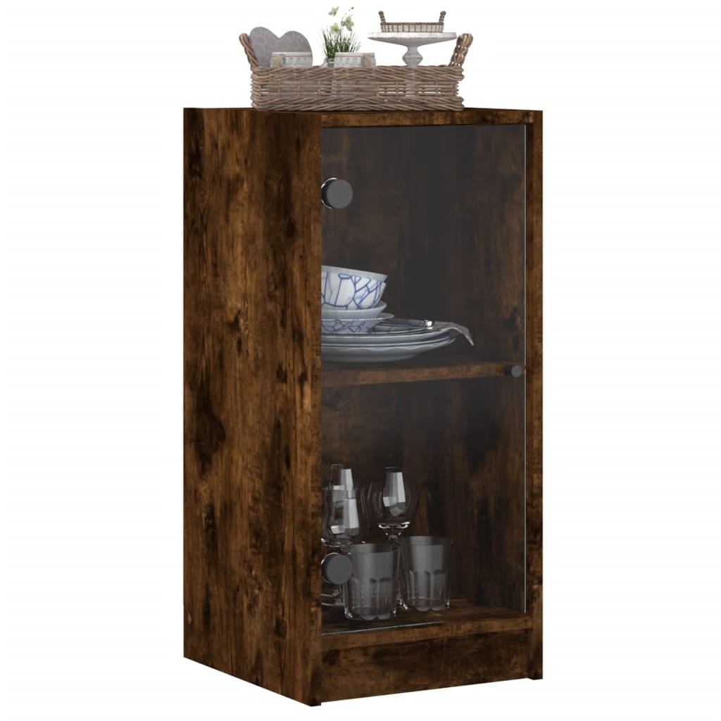vidaXL Βοηθητικό Ντουλάπι Καπνιστή Δρυς 35x37x75,5 εκ. Γυάλινες Πόρτες