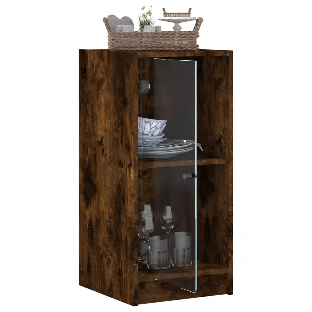 vidaXL Βοηθητικό Ντουλάπι Καπνιστή Δρυς 35x37x75,5 εκ. Γυάλινες Πόρτες