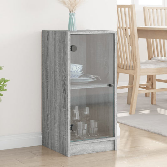 vidaXL Βοηθητικό Ντουλάπι Sonoma Γκρι 35x37x75,5εκ. με Γυάλινες Πόρτες