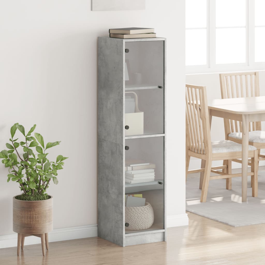 vidaXL Ντουλάπι Γκρι Σκυροδέματος 35x37x142 εκ. με Γυάλινες Πόρτες