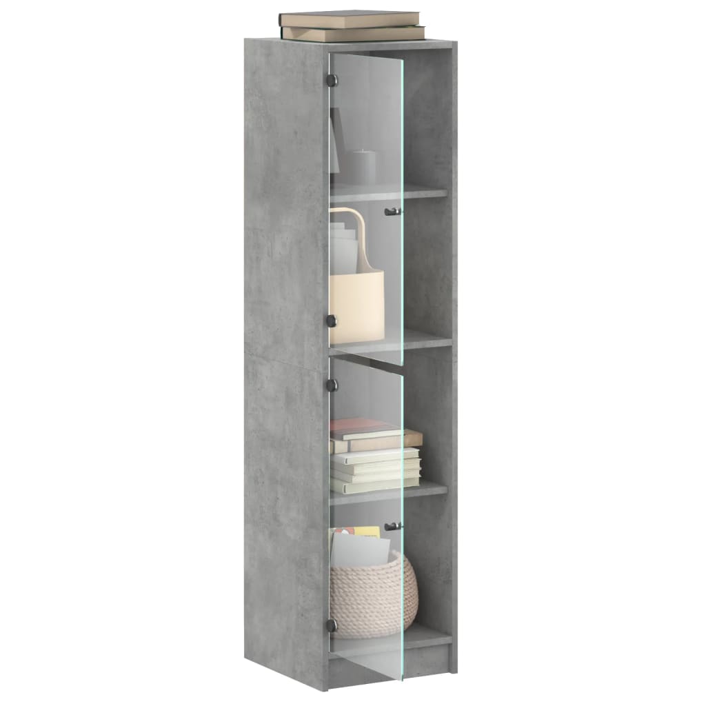 vidaXL Ντουλάπι Γκρι Σκυροδέματος 35x37x142 εκ. με Γυάλινες Πόρτες