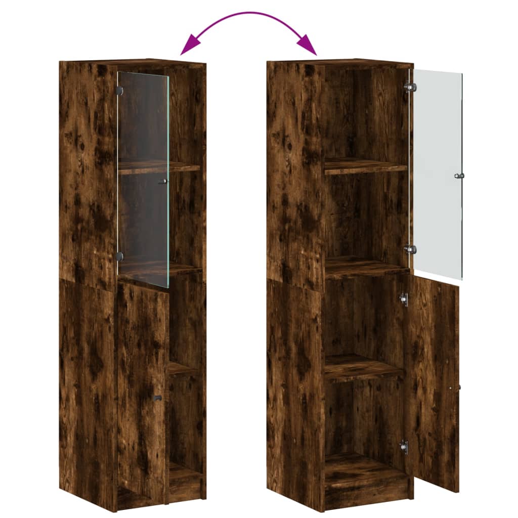 vidaXL Ντουλάπι Καπνιστή Δρυς 35x37x142 εκ. με Γυάλινη Πόρτα