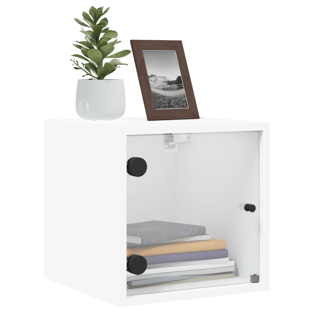 vidaXL Κομοδίνο Λευκό 35x37x35 εκ. με Γυάλινη Πόρτα